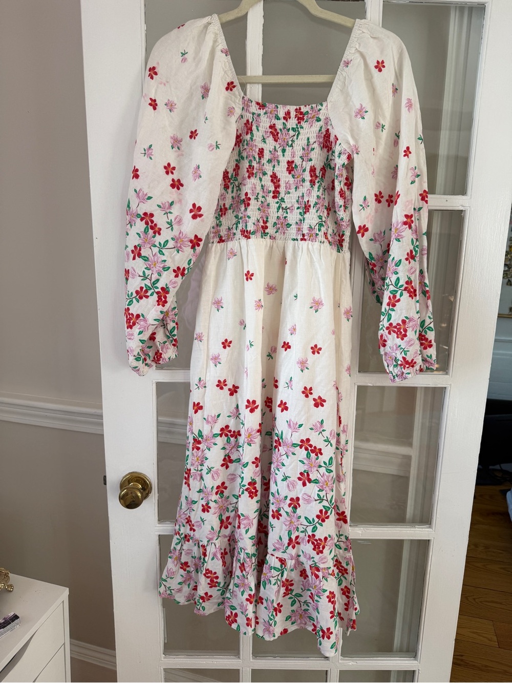 Draper James RSVP White Dress with Red & Pink Floral Smocking - Picture 6 of 8